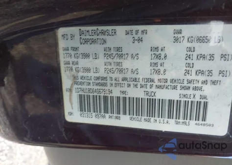 2004 Dodge Ram 1500 Slt/Laramie z USA, uszkodzony, nr VIN 1D7HU18D64S679194